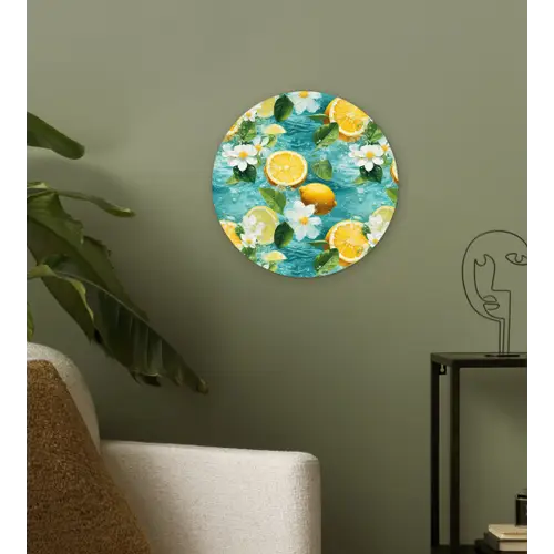 Citroen - Bloemen - Bruisend - Water Wandcirkel plexiglas klein 852 -sfeer3