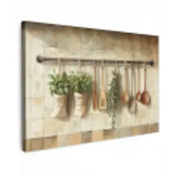 Hout - Keukengerei - Stilleven - Tegels Tuinposter op houten frame 2 cm dik klein -3d