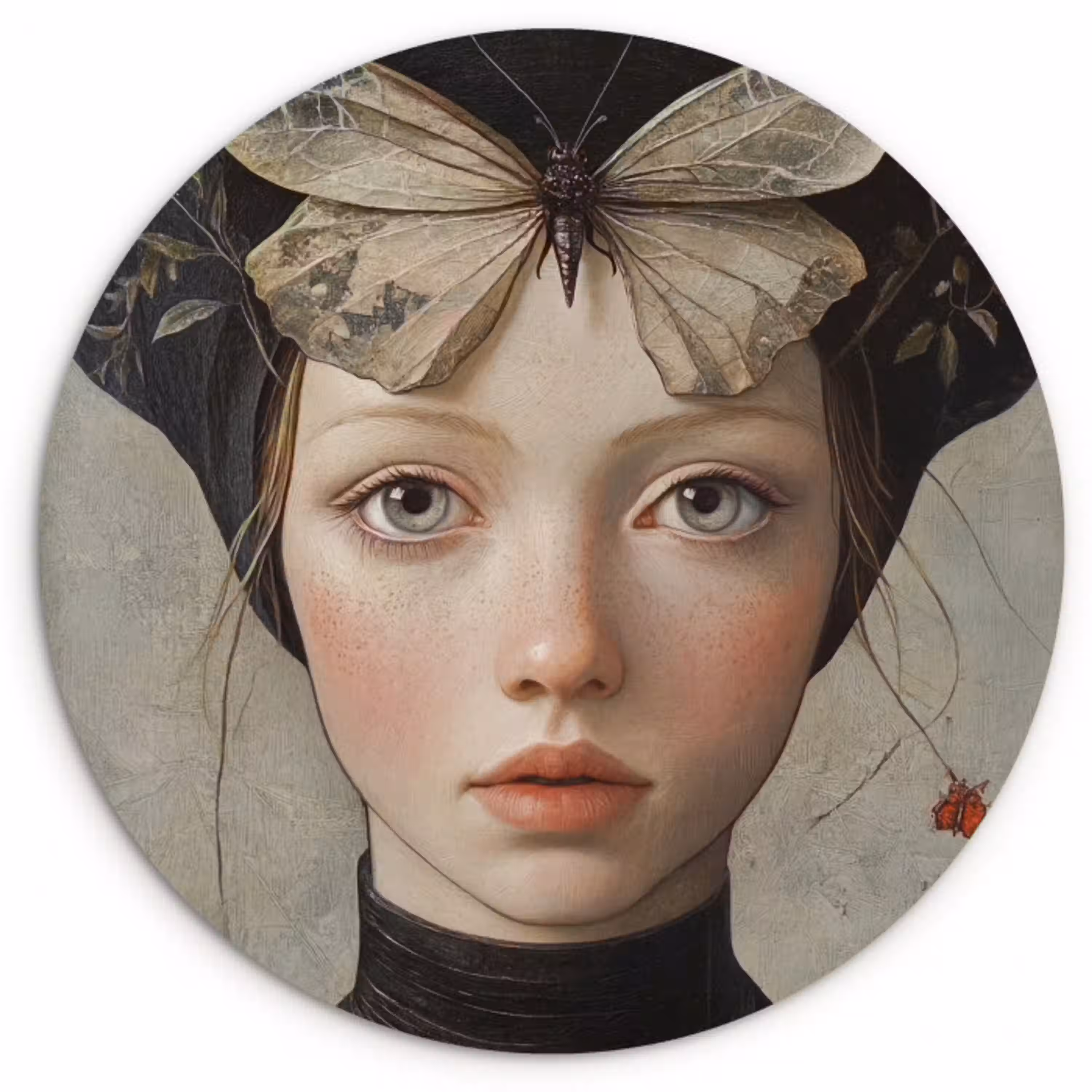 Woman - Butterfly - Art - Classic - Muted Wandcirkel kunststof plaat 5mm dik klein -3d