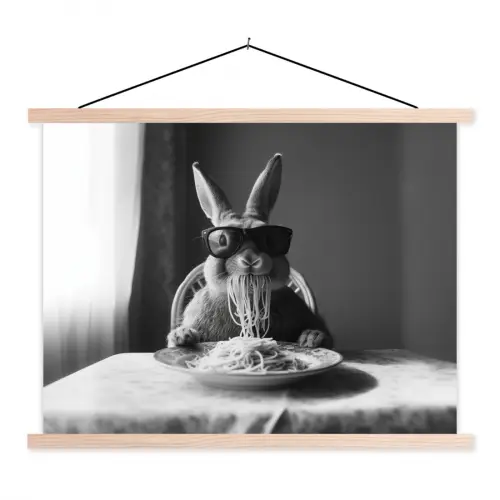 Konijn - Bunny - Zonnebril - Tafelkleed - Pasta - Schattig textielposter latten blank klein -3d