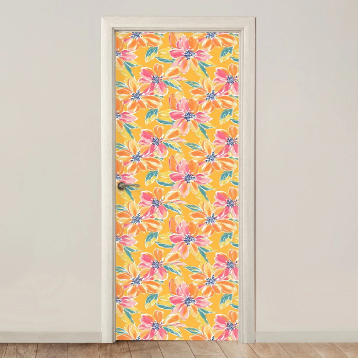 Textuur - Bloemen - Kleurrijk deurposter klein 289 -3d_beige