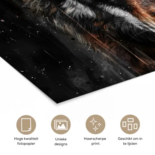 Dieren - Wolf - Portret - Zwart - Bruin poster papier klein -closeup_NL