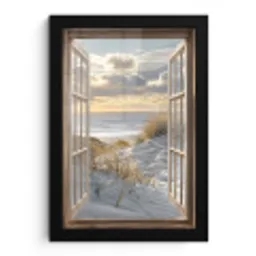 Doorkijk - Strand - Duinen - Zee - Natuur fotolijst zwart zonder passe partout klein -3d