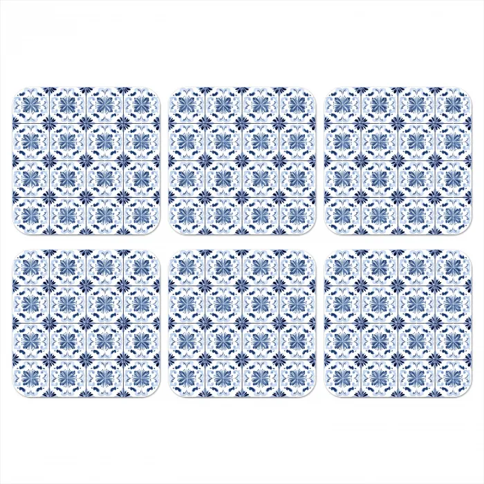 Patroon - Tegel - Blauw onderzetter kurk middel 366 -3d