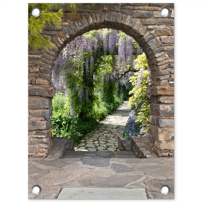 Oude deuren naar een tuinpad tuinposter los doek klein -3d