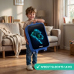 Neon silhouet van een chimpansee Kinderkoffer - Blauw klein -sfeer2_NL