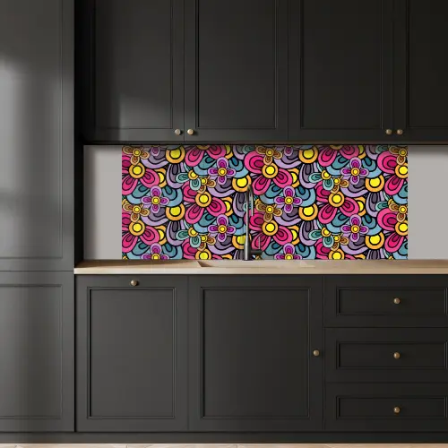 Patroon - Hippie - Bloemen - Paars keuken achterwand 2 middel 871 -sfeer1