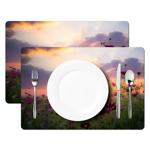 Bloemen - Roze - Zonsondergang - Natuur - Weide - Horizon Placemat vinyl groot -zzsfeer2_Kitchenyeah-website