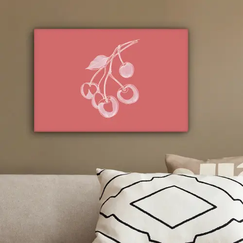Lijnillustratie - Kersen - Tak - Wit canvas 2cm klein -sfeer3