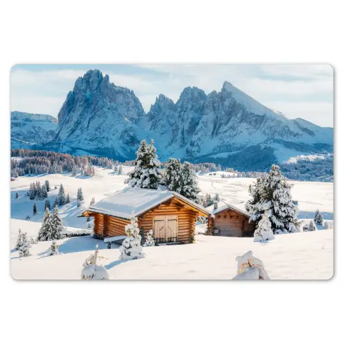 Winter - Huisje - Bergen - Uitzicht - Sneeuw Placemat vinyl groot -zzsfeer1_Kitchenyeah-website