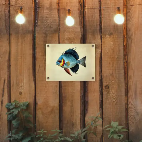 Blauw - Kieuwen - Vis - Illustratie tuinposter los doek klein -sfeer1