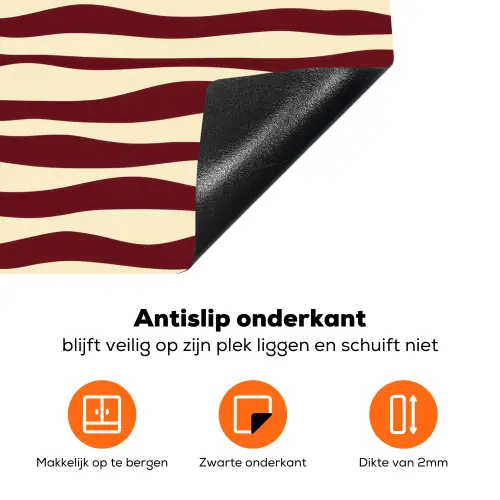 Golven - Rood - Patroon - Crème Inductie beschermer vinyl 3mm klein 276 -zzzzzzz-td-onderkant