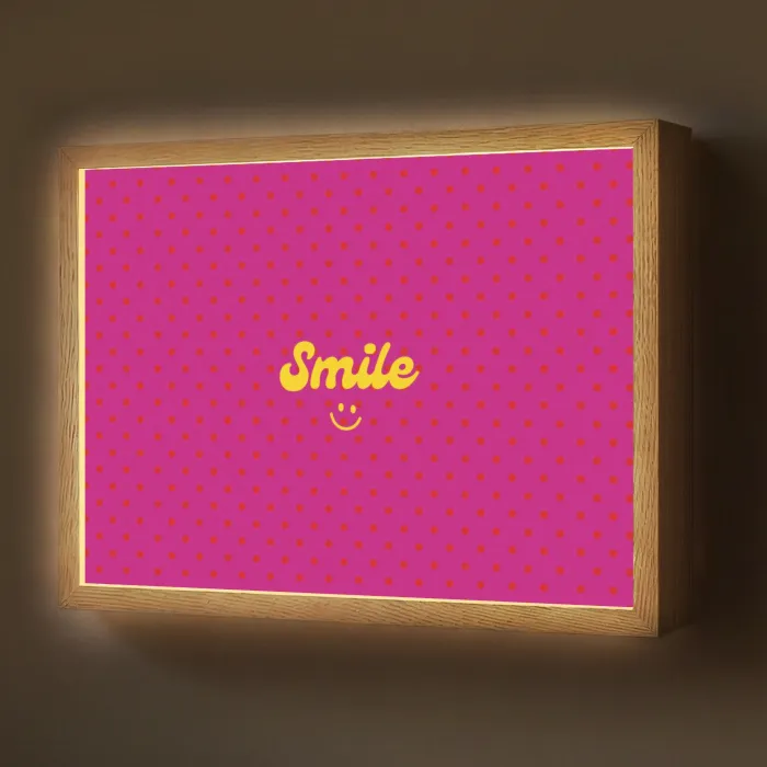 Smile - Stippen - Geel - Smiley - Roze Light Box met batterij (Wandlamp) middel -z3d_website