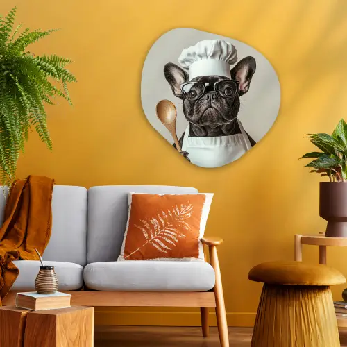 Bril - Hond - Kok Wandcirkel Organisch Plexiglas middel -sfeer4