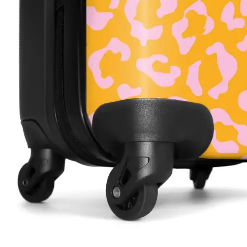 Dierenprints - Panterprint koffer in oranje-geel en lichtroze NBS - Handbagage koffer - Unisex middel -wiel