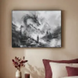 Krijger - Draak - Grijs Textielframe - compleet frame klein -sfeer1