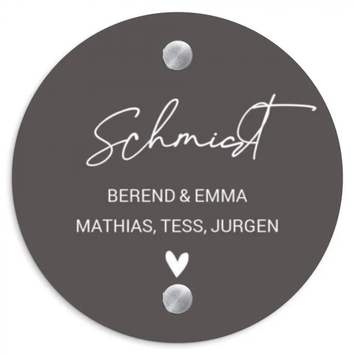 Grijs - Sierlijk Naambord Rond klein -3d
