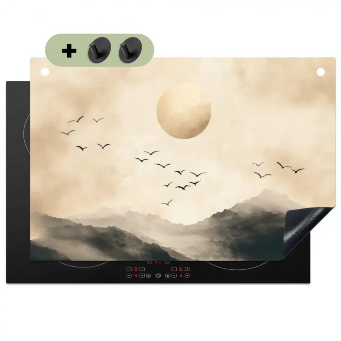 Landschap - Japandi - vogel Inductie beschemer met haakjes klein -3d