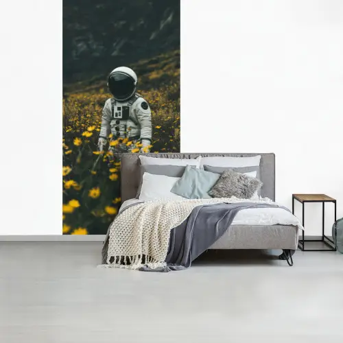 Astronaut - Bloemen - Veld - Geel fotobehang vinyl groot -slaapkamer