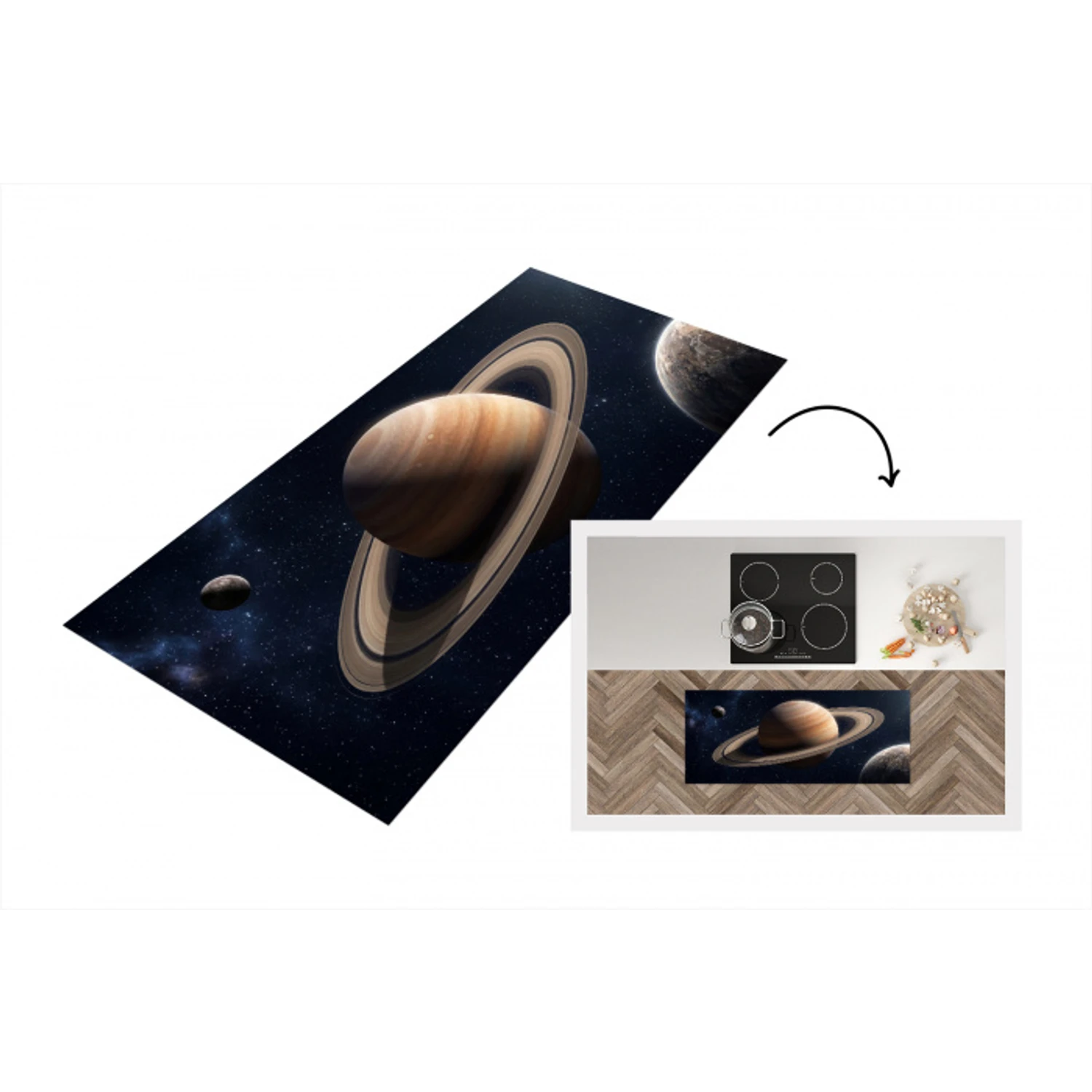 Planeten - Saturnus - Ruimte Keukenloper - keukenmat middel -3d