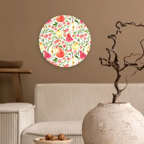 Fruit - Watermeloen - Kersen - Peer Wandcirkel kunststof plaat 5mm dik klein 188 -sfeer1
