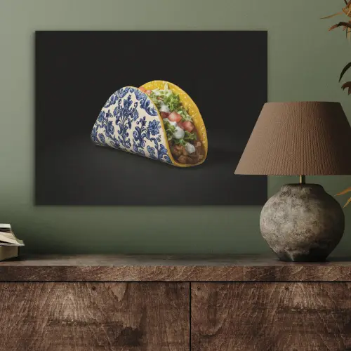 Taco - Vlees - Salade - Delftsblauw - Motief PET vilt klein -sfeer2