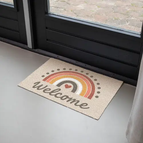 Welkom - Regenboog - Kleurrijk Deurmat klein -sfeer2
