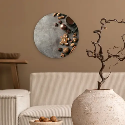 Winter - Kerst - Beton - Gingerbread man Wandcirkel kunststof plaat 5mm dik klein -sfeer1