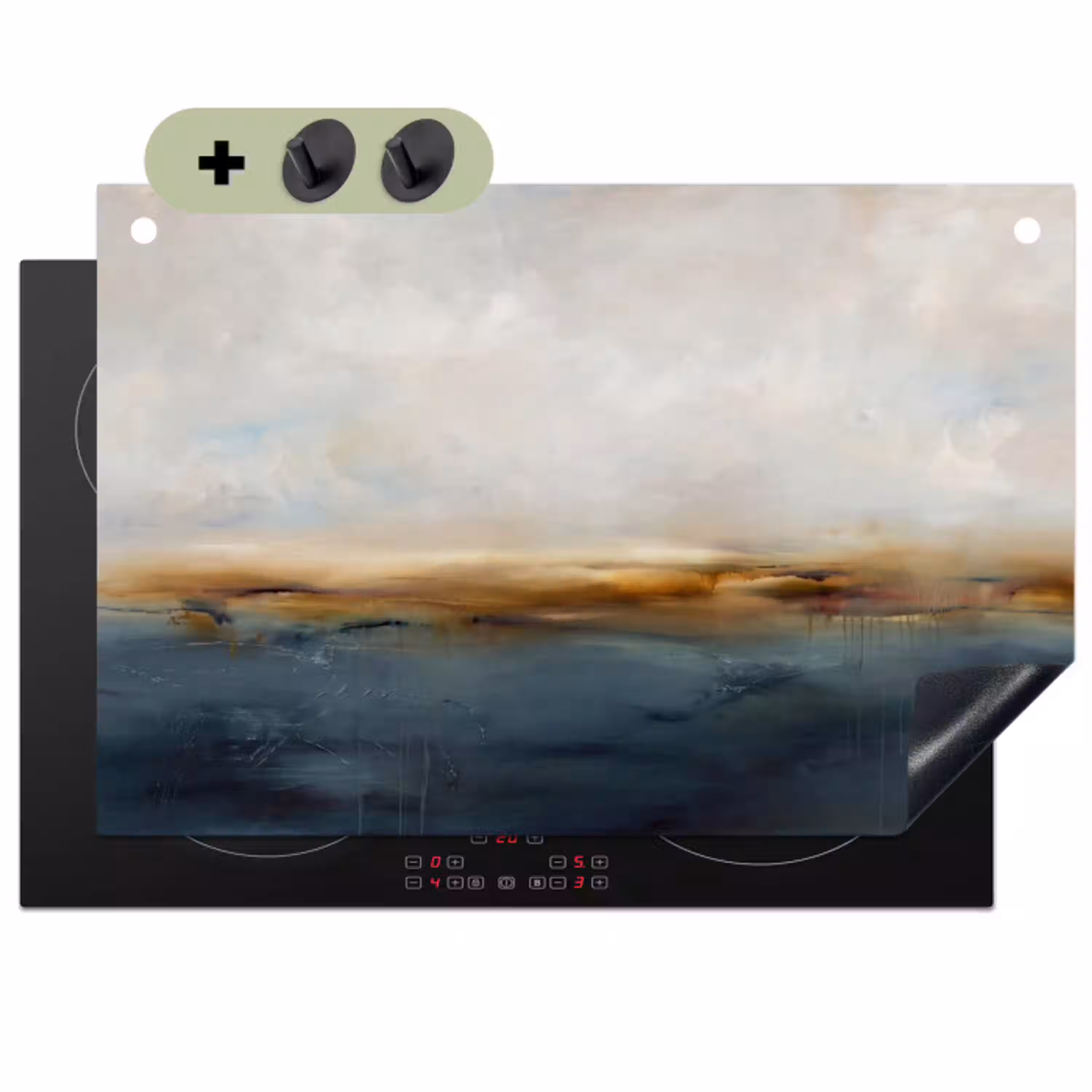 Abstract - Horizon - Water - Modern - Beige Inductie beschemer met haakjes klein -3d