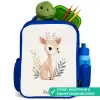 Hertje omringd door planten in beige tinten Kinderrugzak - Blauw middel -inhoud_NL