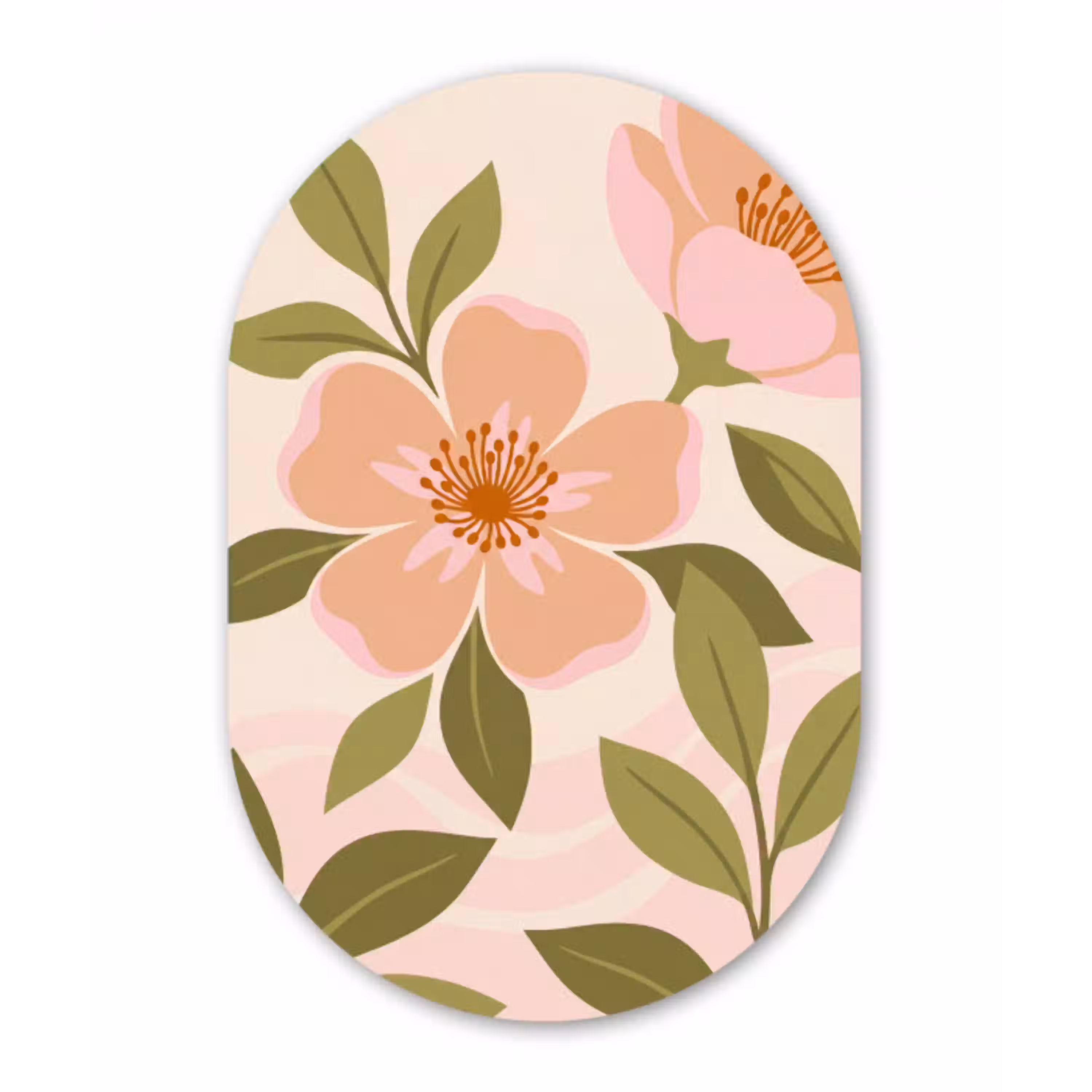 Grafisch - Bloemen - Roze Wandcirkel Ovaal Aluminium middel -3d