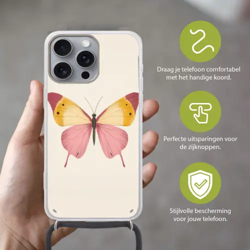 Vlinder - Illustratie - Roze Hoesje iPhone 16 Pro Max met koord klein -sfeer2_NL