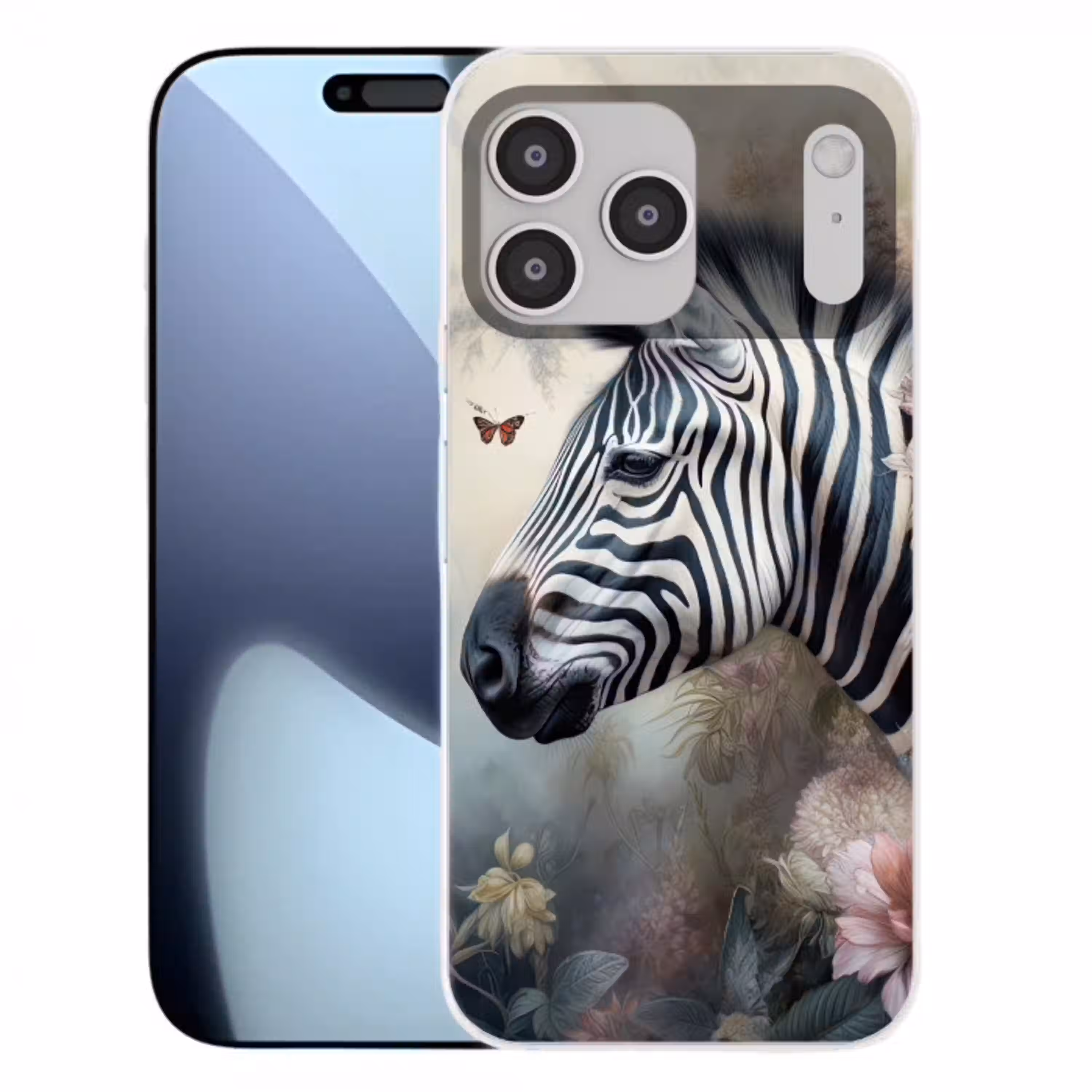 Zebra - Wilde dieren - Vlinder - Bloemen Telefoonhoesje iPhone 17 Pro Max klein -3d