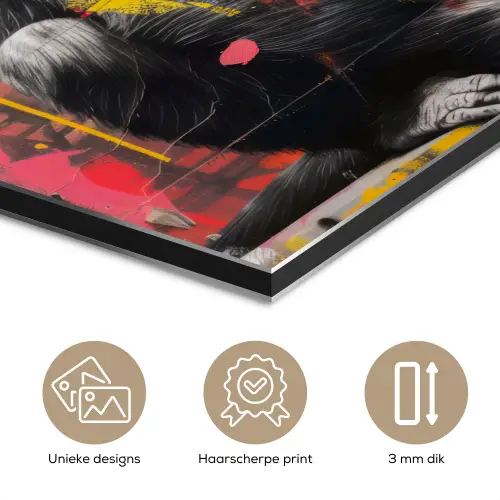 Graffiti - Chimpansee - Dieren - Street art - Banksy aluminium wit klein -closeup_NL