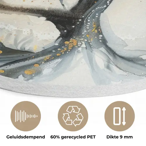 Boom - Modern - Abstract - Goud - Zwart - Wit Akoestische PET Vilt - Rond klein -closeup_NL