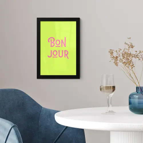 Groen - Roze bonjour - art-deco fotolijst zwart zonder passe partout klein -sfeer4