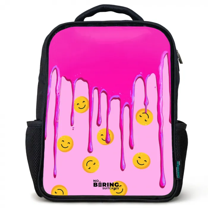 Verf - Smiley - Roze Rugzak - Zwart middel -3d