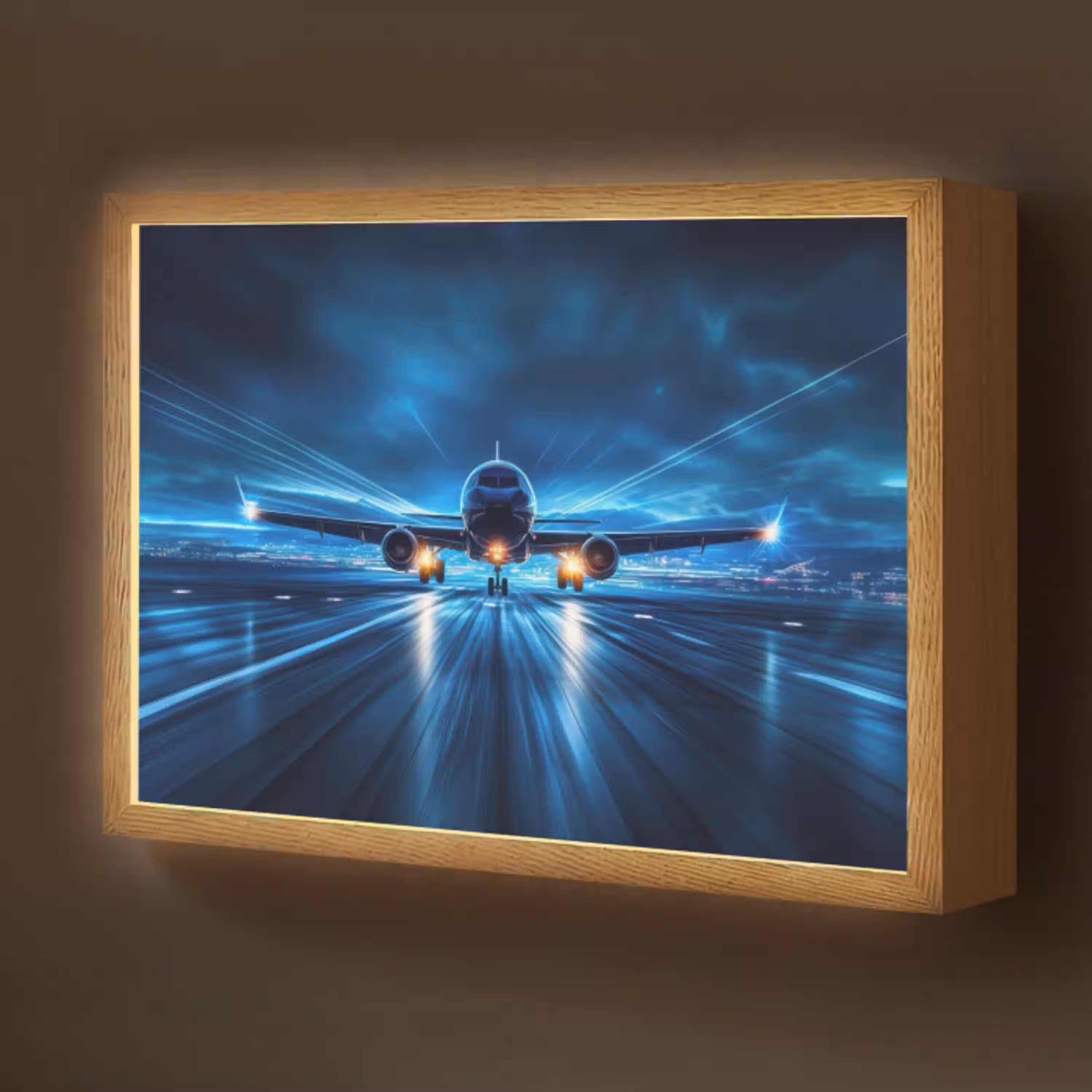 Vliegtuig - Blauw - Futuristisch Light Box met batterij (Wandlamp kind) middel -z3d_website