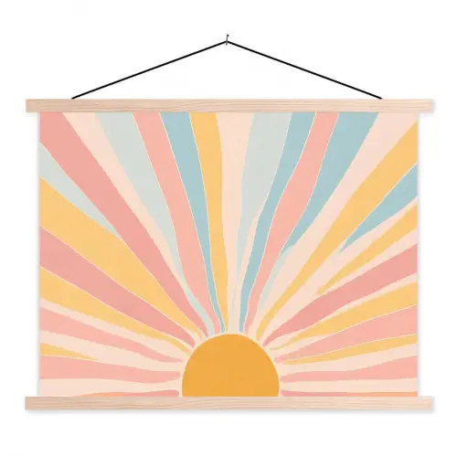 Illustratie - Zon - Pastelkleuren textielposter latten blank klein -3d