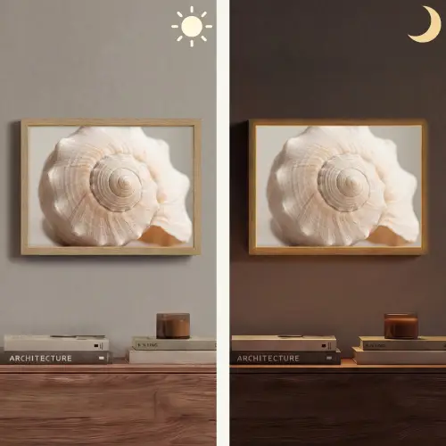 Schelp - Detail - Beige Light Box met batterij (Wandlamp) middel -sfeer3