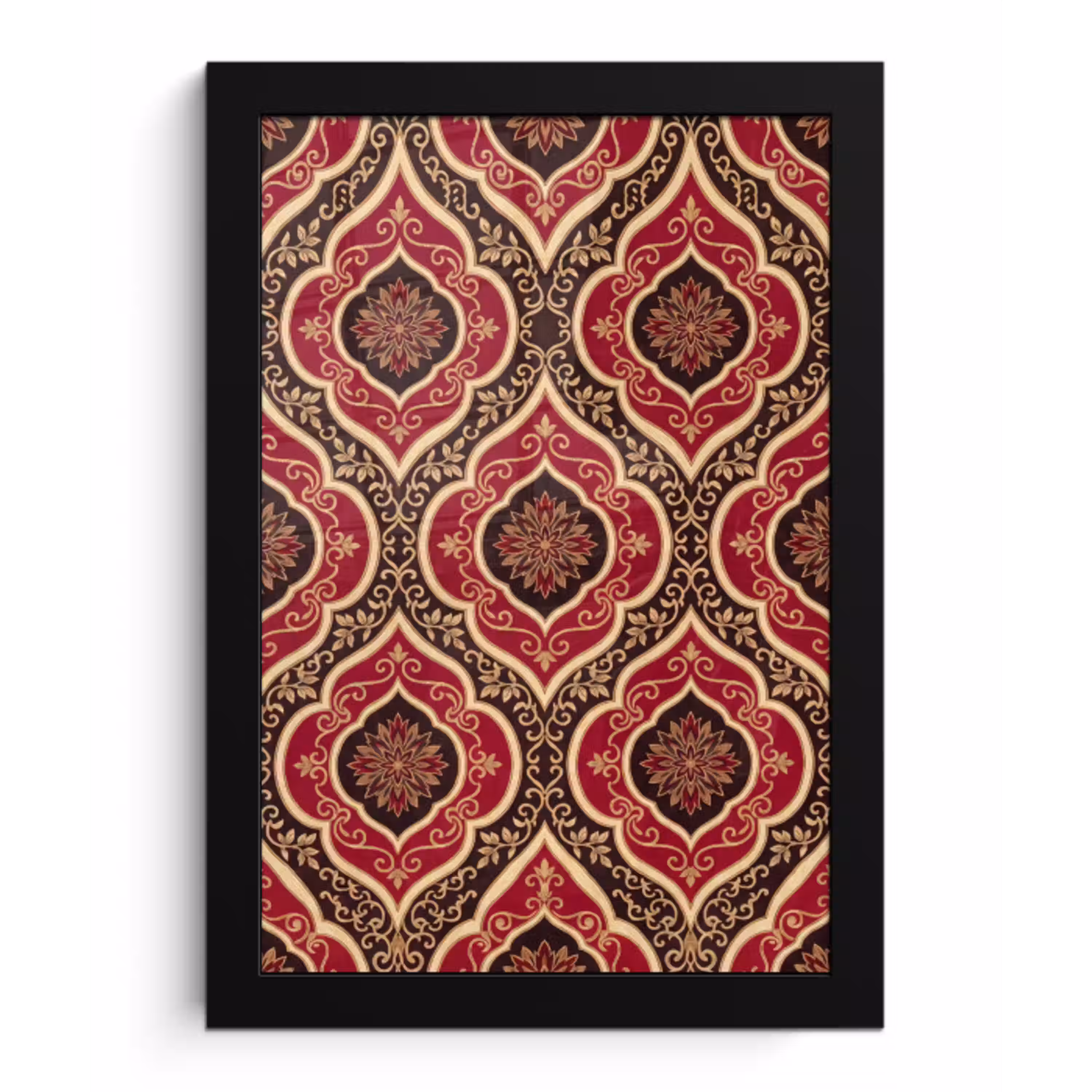 Patroon - Ornament - Barok - Rood - Goud fotolijst zwart zonder passe partout klein -3d