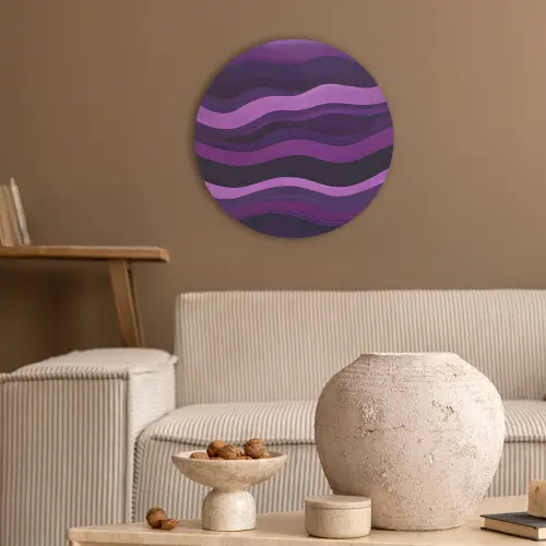 Lijnen - Golven - Paars - Abstract Akoestische PET Vilt - Rond klein -sfeer1