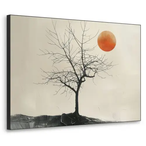 Boom - Zon - Modern - Landschap Textielframe zwart klein -3d