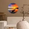Boot - Water - Zonsondergang - Oranje - Water Wandcirkel behangsticker klein -sfeer1