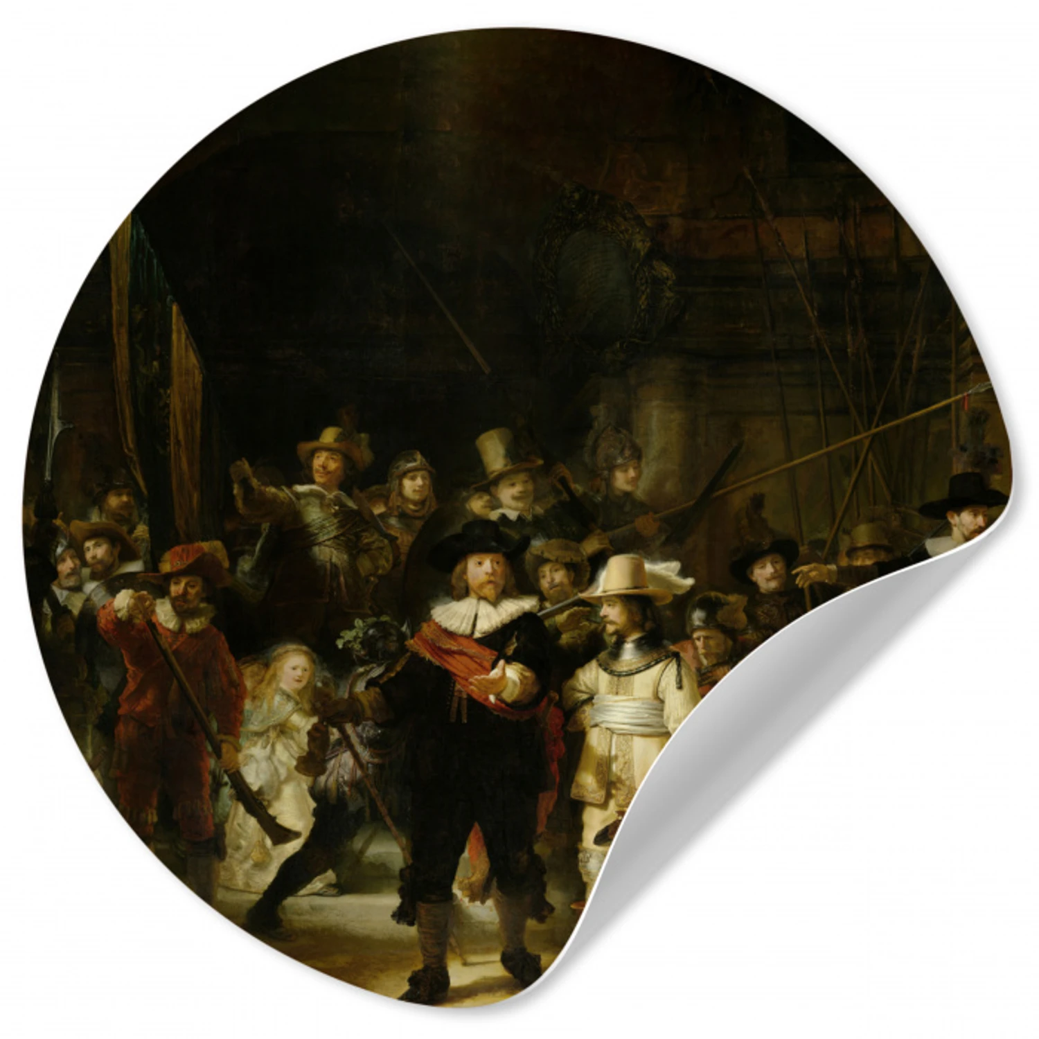 De Nachtwacht - Kunst - Oude meesters - Rembrandt Wandcirkel behangsticker klein -3d