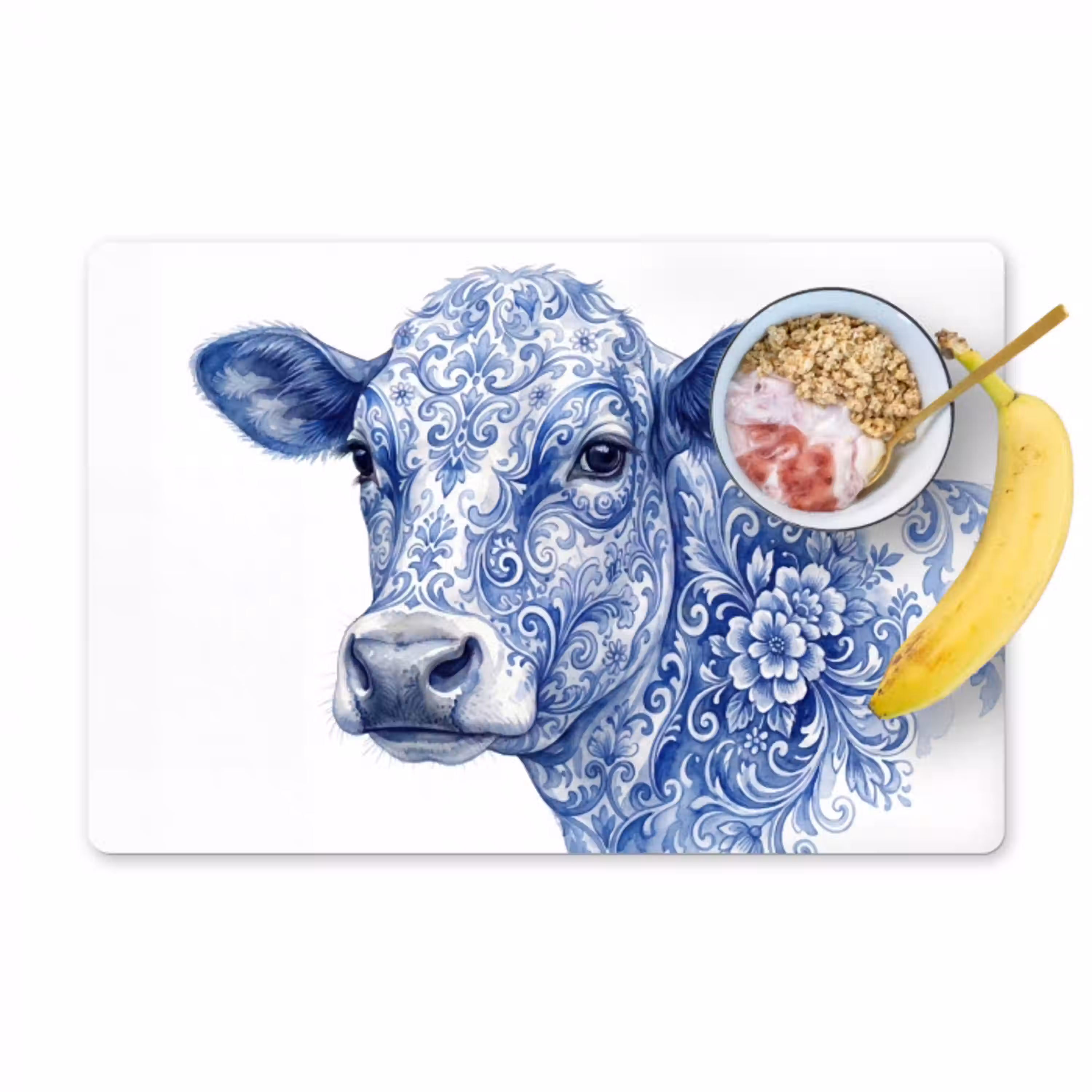 Illustratie - Koe - Blauw Placemat vinyl groot -zzzproduct_Kitchenyeah-website