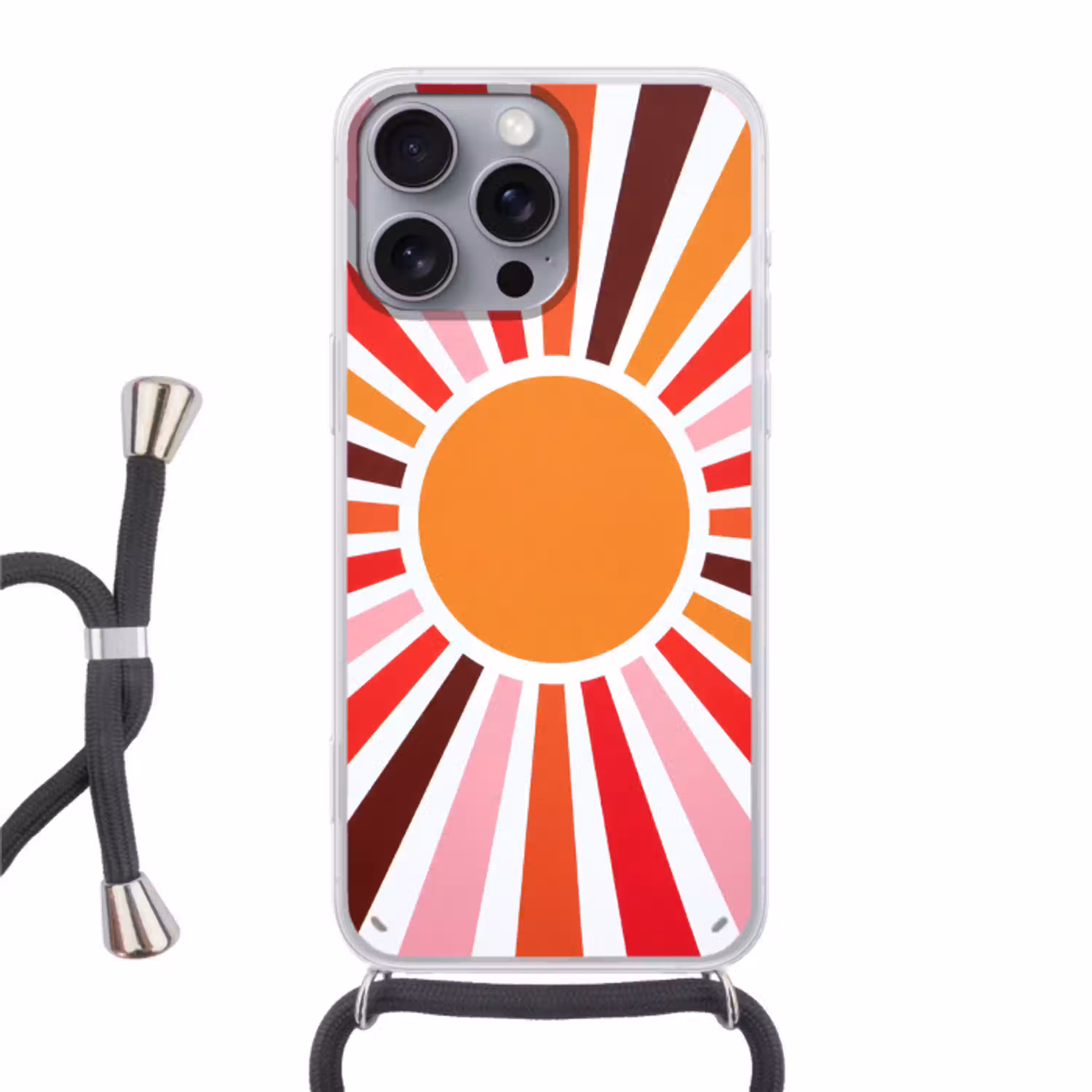 Zon - Stralen - Abstract - Kleurrijk Hoesje iPhone 16 Pro Max met koord klein -3d