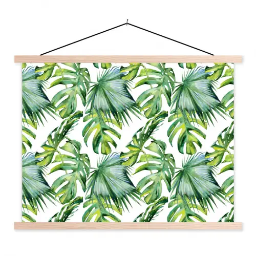 Bohemian - Bladeren - Bloemen - Tropisch textielposter latten blank klein -3d