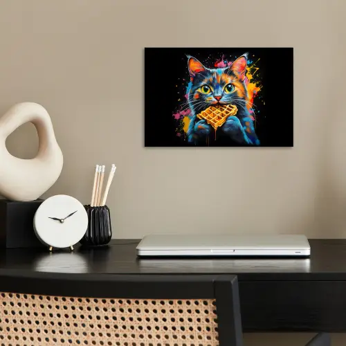 Kat - Graffiti - Kleurrijk - Wafel - Eten poster papier klein -sfeer1