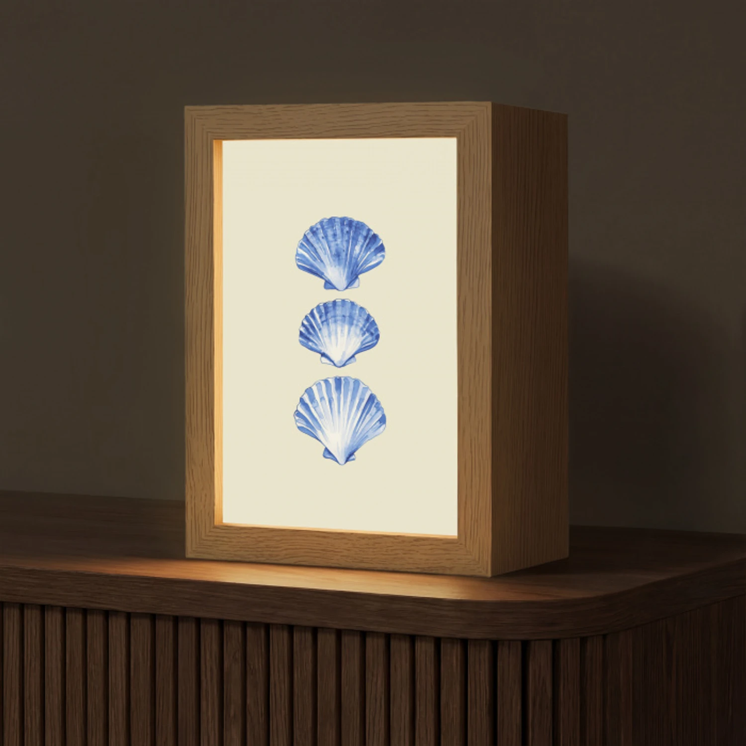 Schelpen - Blauw - Beige Light Box met kabel (Tafellamp) klein -z3d_website